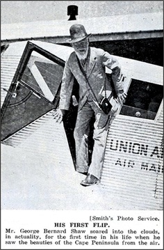 George Bernard Shaw, flying, Cape Town, South Africa, 1932. Image: Public domain